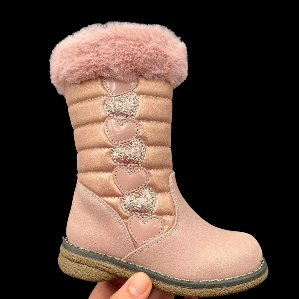 Rachel Toddler Girls Cozy Tall Boots Size 7 Pink Gold Faux Fur Trim Winter Shoes